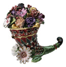 Floral Cornucopia Horn Of Plenty Pewter Austrian Crystals Trinket Jewelry Box