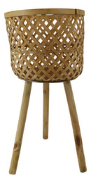 Set of 3 Hand Woven Natural Bamboo And Fir Legs Raised Floor Storage Baskets