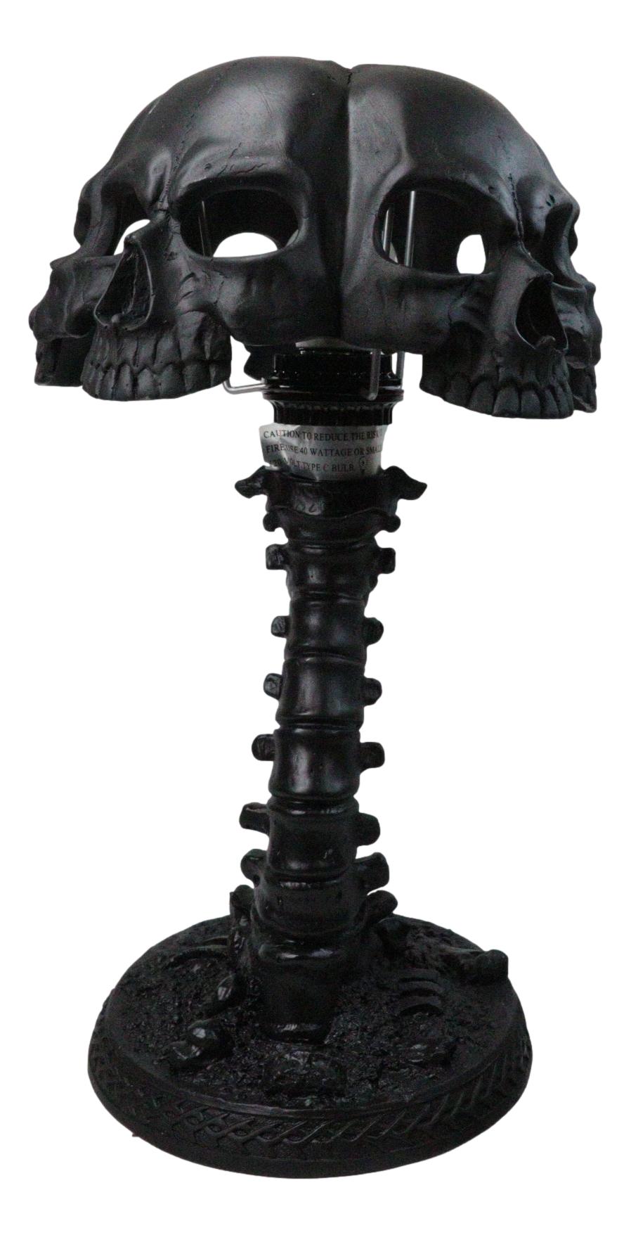 Ebros Black Evil Skulls Shade With Bone Skeleton Spine Column Table Lamp