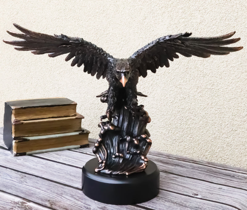 American Bald Eagle Bird Swooping Into Water Electroplated Bronze Statue 19.5"L