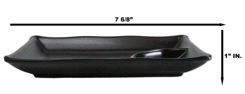 Pack Of 6 Ridged Matte Black Melamine 2 Partitions Rectangular Sushi Plates