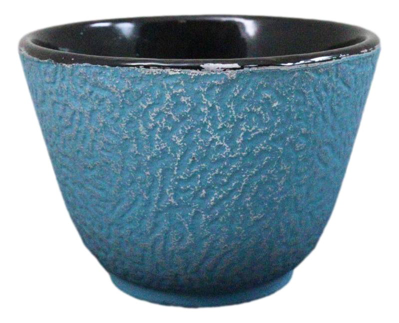Pack Of 4 Sky Blue Traditional Cast Iron Tetsubin Textured Surface Tea Cups 3oz