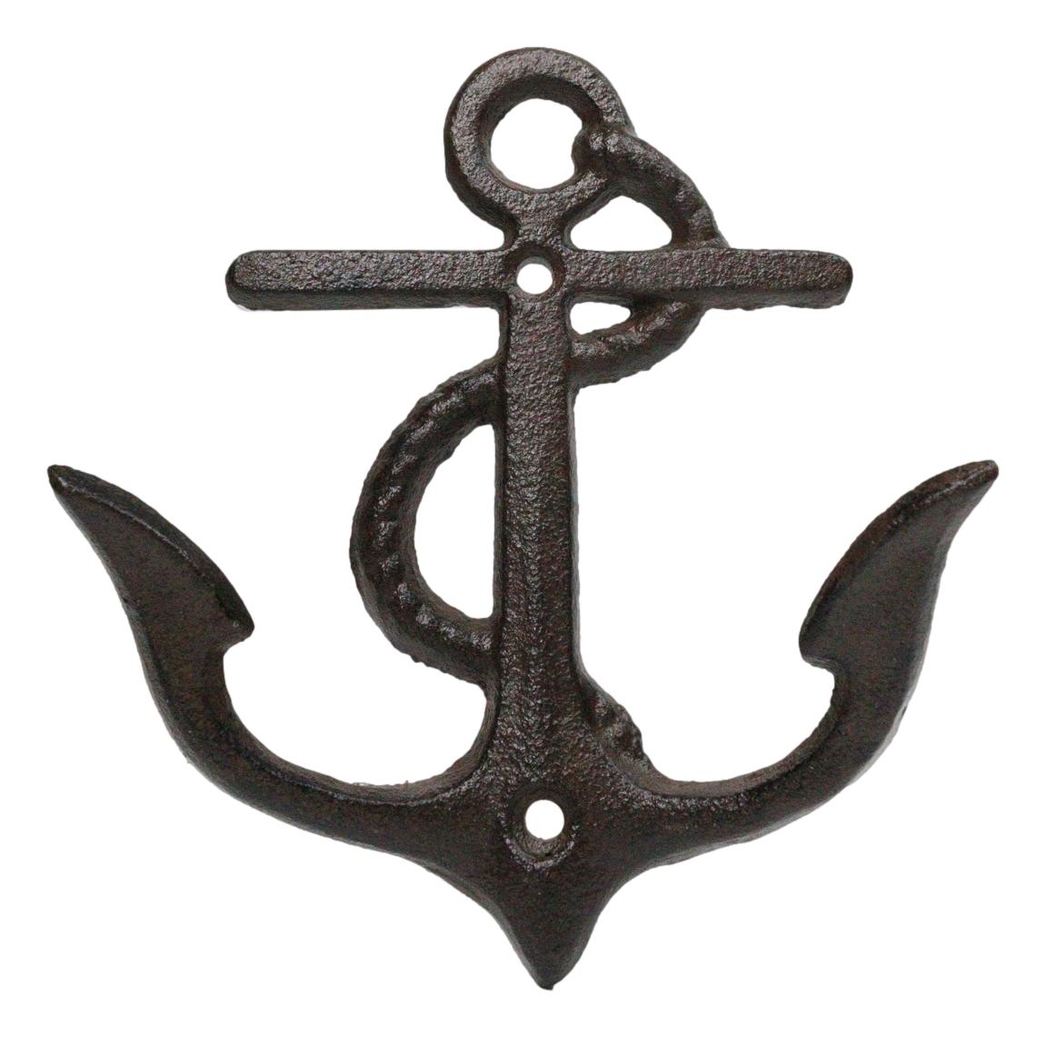 Set Of 4 Cast Iron Rustic Marine Sea Sailor Ship Anchor Double Wall Coat Hooks