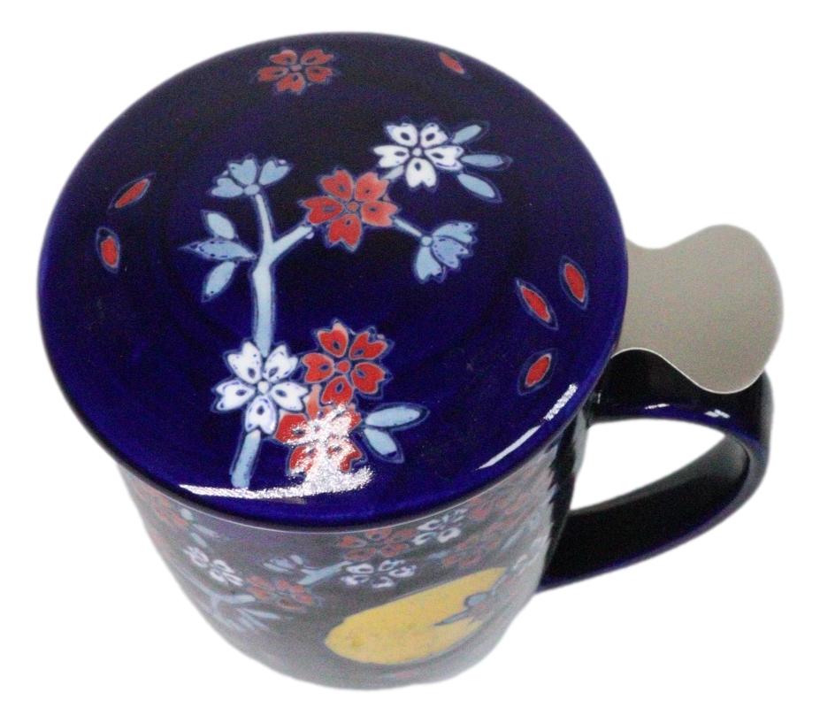 Blue Moon Fuji Mountain 15oz Porcelain Tea Mug With Lid Stainless Steel Infuser