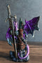 Purple Knight Dragon With Castle Tower And Gothic Sword Letter Opener Figurine