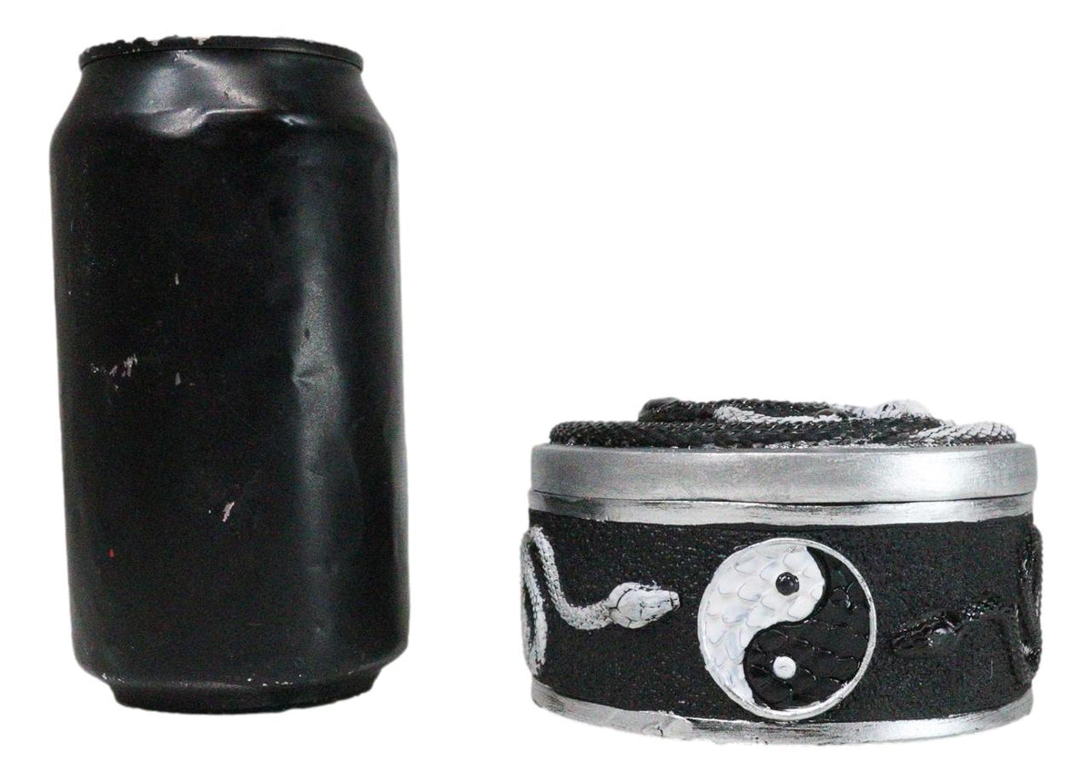 Spiritual Harmony Black And White Coiled Yin Yang Snake Small Trinket Box 4"D