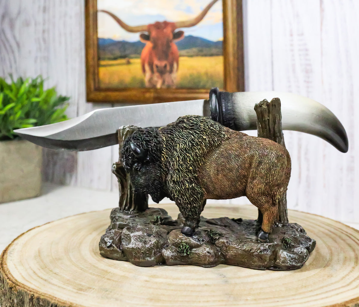 Rustic Western Native Bison Buffalo Stainless Steel Knife Letter Opener Set