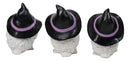 See Hear Speak No Evil Baby White Owls with Black Witch Hats Figurines Set Of 3