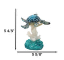 Nautical Blue Sea Turtle Swimming Over Acrylic Coral Reef With Waves Figurine