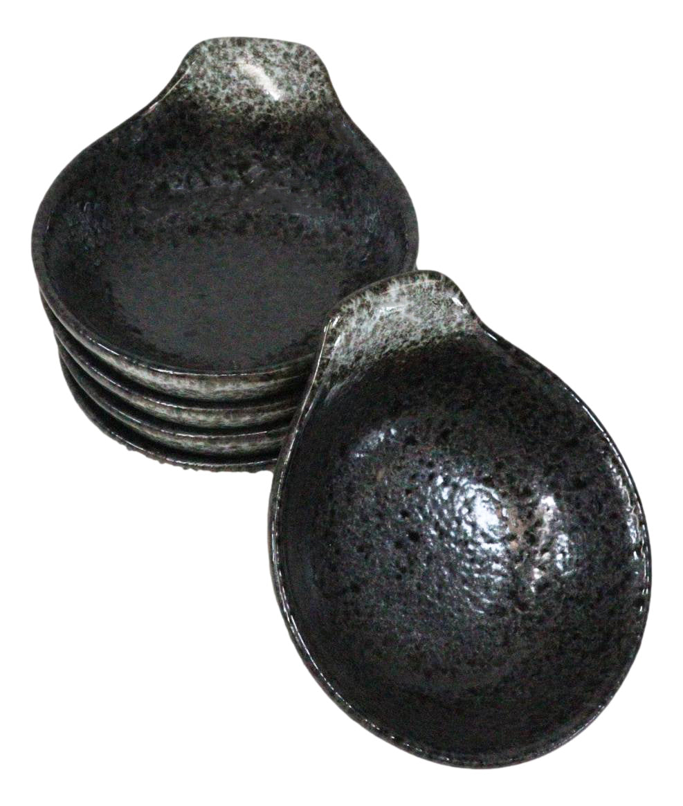 Pack Of 5 Charcoal Grey Tone Hakumu Small Ponzu Miso Soup Bowls With Handle 5oz