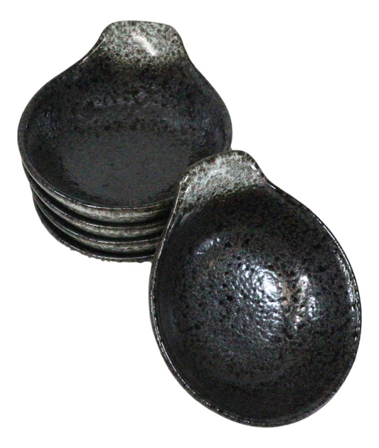 Pack Of 5 Charcoal Grey Tone Hakumu Small Ponzu Miso Soup Bowls With Handle 5oz