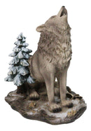 Wild Heritage Call of the Wild Howling Gray Wolf By Snowy Pine Tree Figurine
