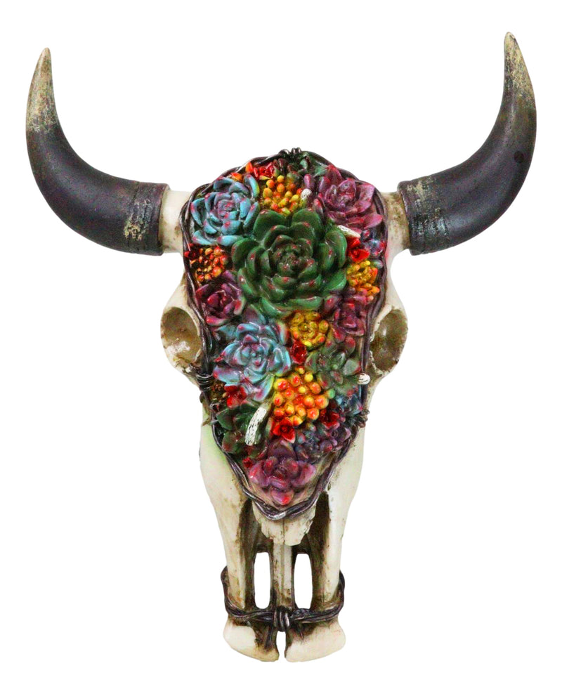 cow skull succulent planter Rustic Southwest Bull Cow Skull With Floral Cactus Succulents Wall Dec– Ebros Gift