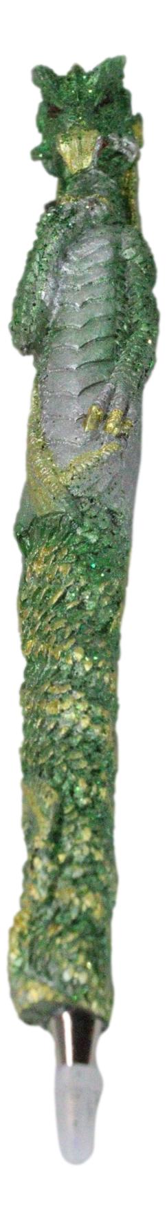 Set of 2 Glitter Metallic Green Medieval Fantasy Dragon Figural Ball Point Pens