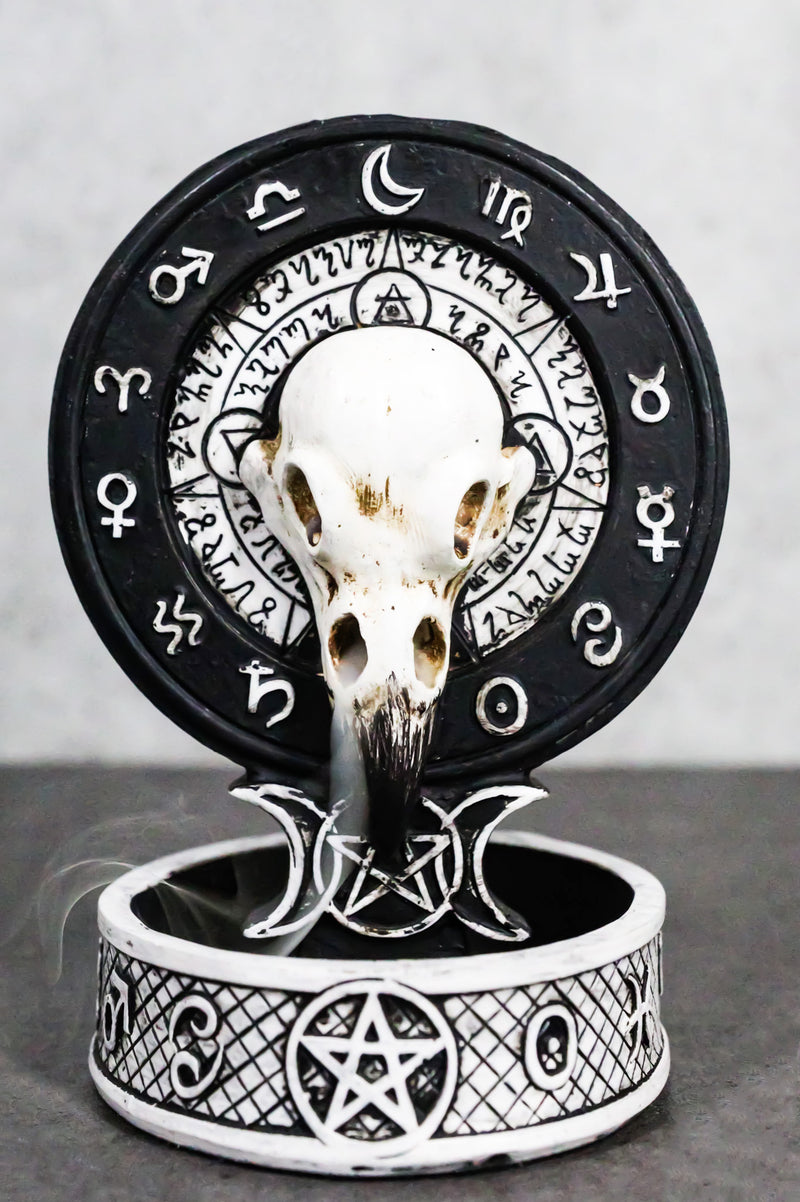 Gothic Raven Skull Triple Moon Astrology Zodiac Backflow Incense Cone Burner