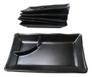 Pack Of 6 Ridged Matte Black Melamine 2 Partitions Rectangular Sushi Plates