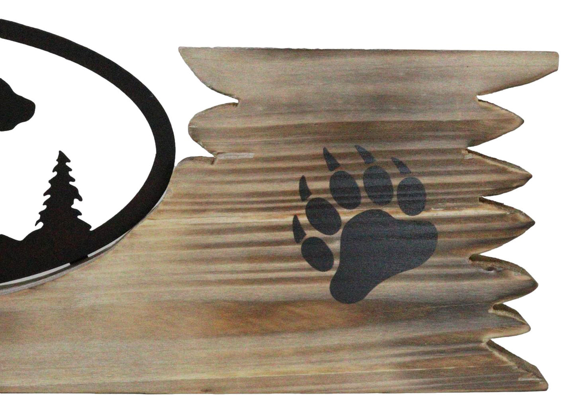 Rustic Western Black Bear By Pine Trees Metal Cutout Wooden Plank Wall Decor