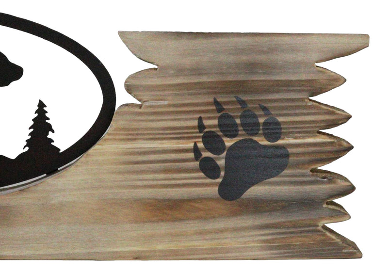 Rustic Western Black Bear By Pine Trees Metal Cutout Wooden Plank Wall Decor