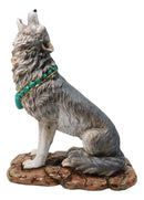 Cries of The Night Howling Gray Wolf with Turquoise Rocks Necklace Figurine 7"H