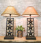 Set of 2 Rustic Western Triple Lone Stars Wood And Metal Bedside Table Lamps
