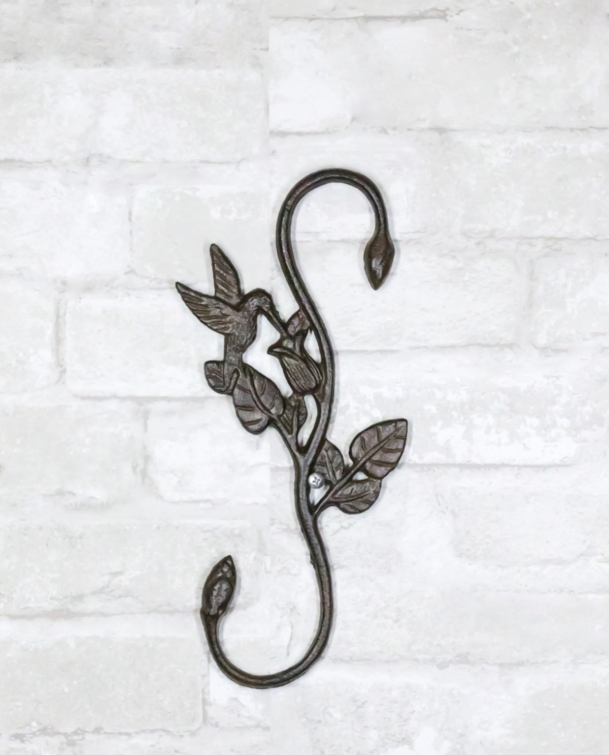 Pack of 2 Cast Iron Whimsical Hummingbird By Vine Planter Holder Wall Hook 11"H