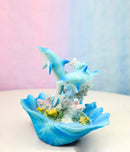Marine Ocean 2 Blue Dolphins Swimming By Coral Reef and Clam Seashell Figurine