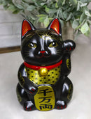 Japanese Lucky Charm Black Beckoning Cat Maneki Neko Ceramic Money Bank 6"H