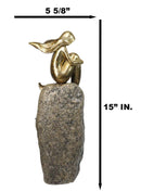 Gold Leaf Abstract Art Mermaid Siren Sitting On Ocean Pillar Rock Figurine 15"H