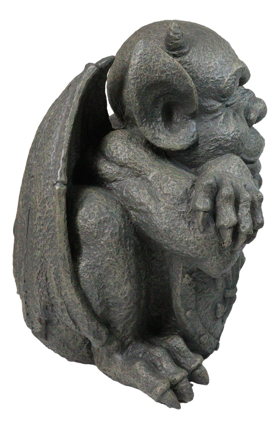 Set of 2 Gothic Notre Dame Gargoyle Shield And Sword Bearer Chimera Figurines