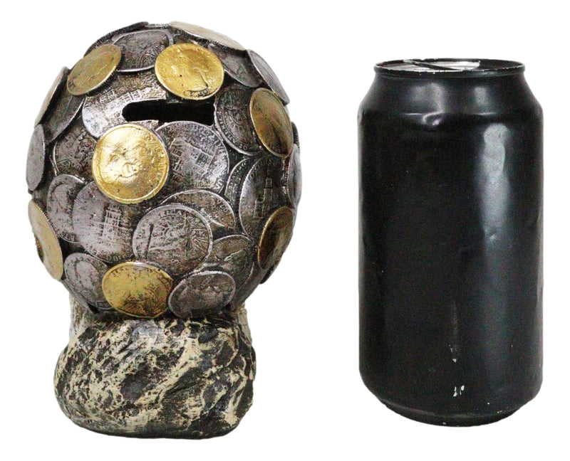 Metallurgy Currency Silver and Gold Coins Skull Face Money Coin Bank Figurine
