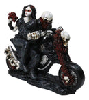 Gothic Ghost Skeleton Biker Couple on Red Roses Motorcycle Bike Figurine