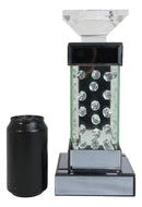 Modern Chic Beveled Floating Crystals Glass and Metal Pillar Candle Holder 11"H