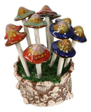 Fairy Garden Colorful 12 Piece Ceramic Mushroom Picks With Planter Holder Set