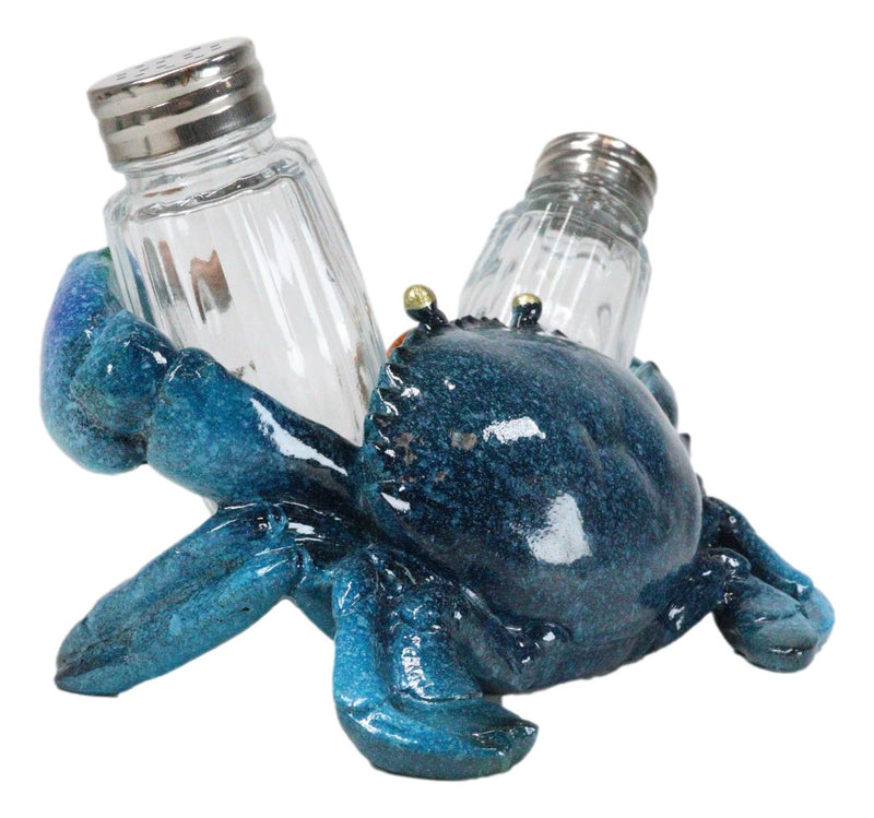 Nautical Ocean Marine Blue Crab Salt And Pepper Shakers Holder Figurine Set