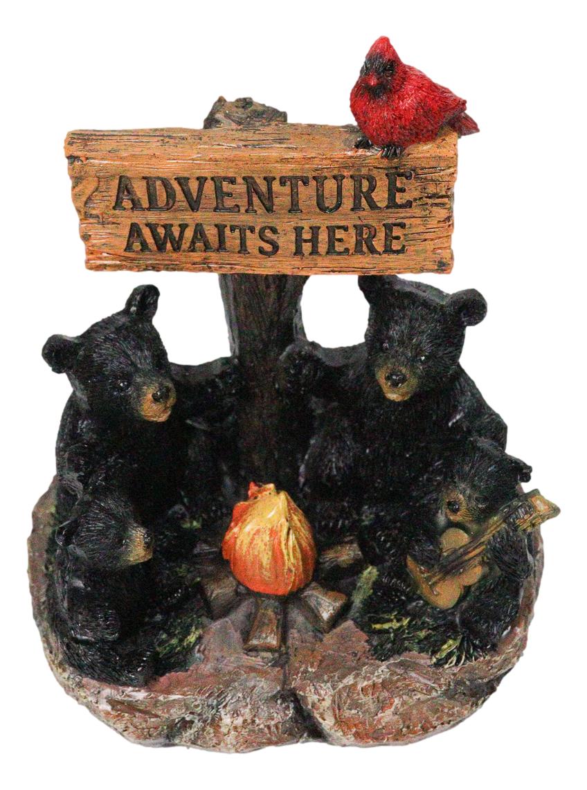 Cabin Companion Black Bear Family Camping Adventure Waits Here Sign Figurine