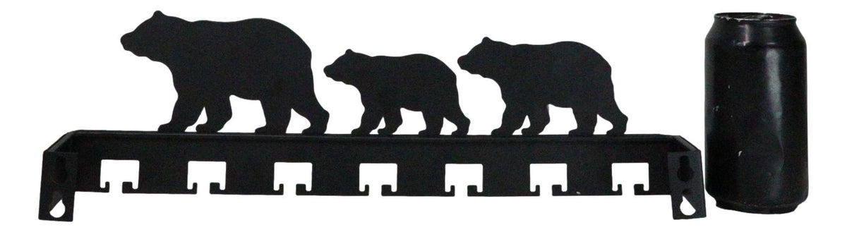 Rustic Western Black Bear Family Multi Pegs Metal Wall Key Hooks Decor Plaque