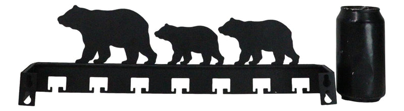 Rustic Western Black Bear Family Multi Pegs Metal Wall Key Hooks Decor Plaque