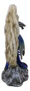 Blue Dragon With Baby Wyrmling Perching On Bone Skull Crescent Moon Figurine