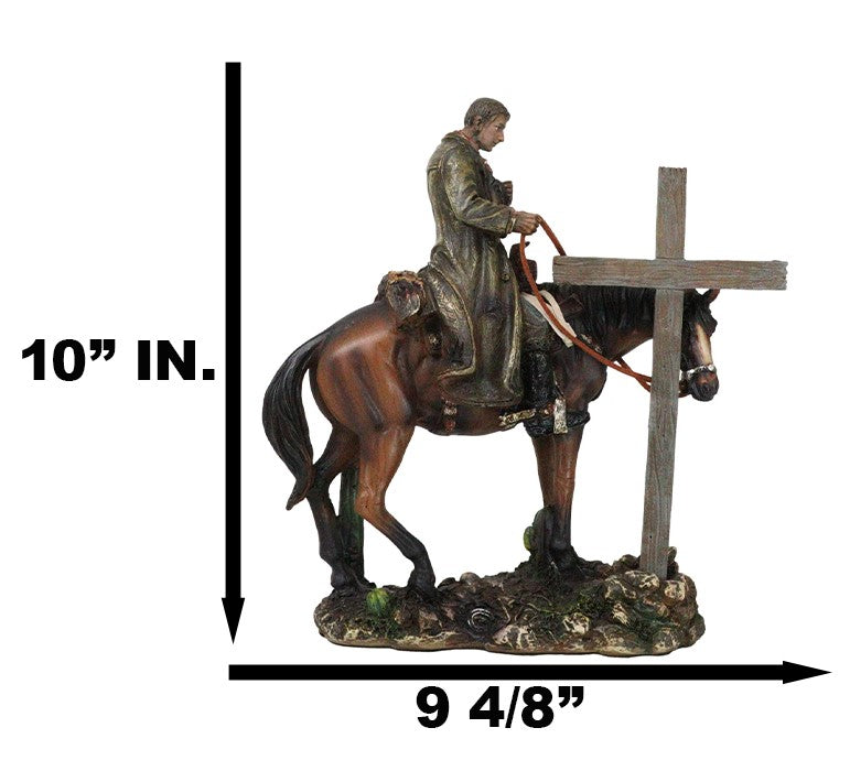 Western Cowboy in Solemn Prayer On Horse By Faded Cross And Cactus Figurine
