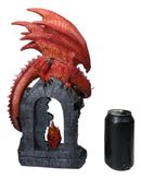 Medieval Red Dragon On Gothic Cathedric Tomb With Skulls LED Fire Flame Figurine
