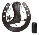 15"D Rustic Western Lucky Horseshoe Cowboy Boot Spur Stars Metal Wall Decor Sign