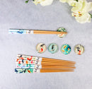 5 Pairs Of Koi Fishes In Pond Buttons Ceramic Rests With Wooden Chopsticks Set