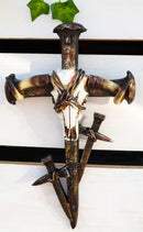 Rustic Western Barbed Wires Cow Skull With 3 Spike Nails Crosses Wall Cross