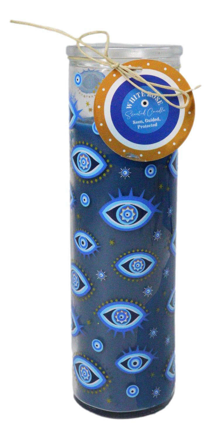 Ebros Wicca All Seeing Eye White Rose Scented Candle in Glass Tube 8.25 Inch