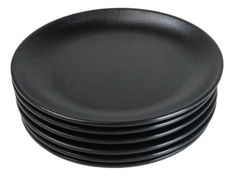 Pack Of 6 Black Silk Melamine Round Appetizer Dessert Side Dishes Plates 7"D
