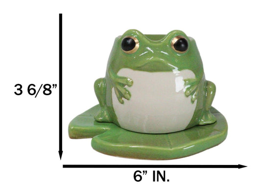 Whimsical Green Toad Frog On Lily Pad Ceramic Essential Oil Warmer Candle Holder - Ebros Gift