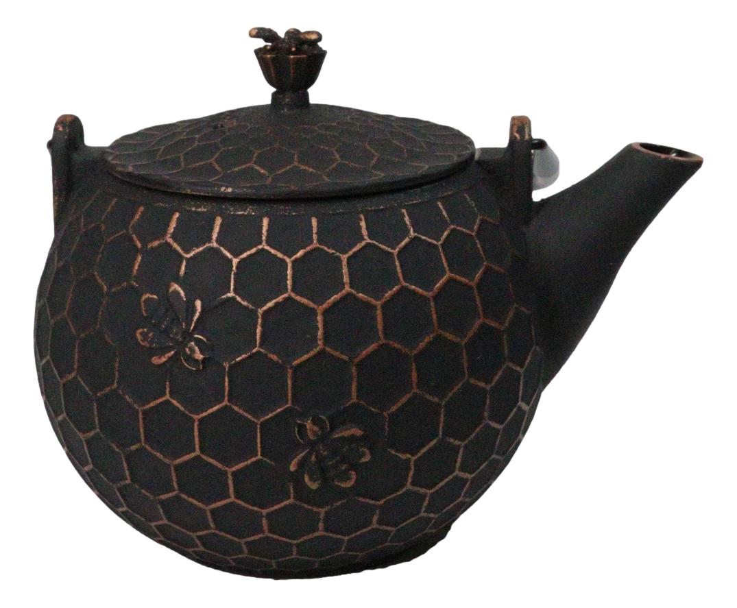 Bronze Bees With Honeycomb Design Large Cast Iron Tetsubin Teapot 60oz Tea Pot
