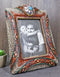 Rustic Southwest Silver Concho Turquoise Gem Tribal Patterns Picture Frame 5"X7"