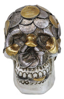 Metallurgy Currency Silver and Gold Coins Skull Face Money Coin Bank Figurine