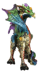 Standing Semi Metallic Rainbow Sky Horizon Dragon With Gemstones 4"H Figurine